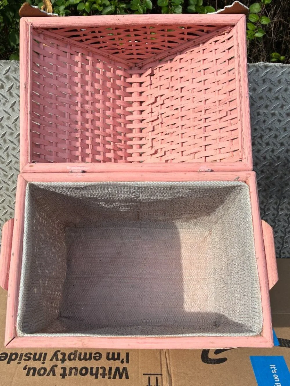 Vintage Pink Wicker House Hamper Basket Toy Storage Dollhouse Madeline Style
